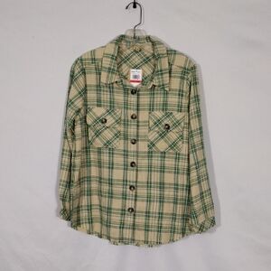 NWT Democracy Natural Green LD Button Down 2 Side Pockets Shacket W Fray Sz XS